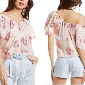 NWOT Rebecca Taylor pink silk blouse XS Floral Pink Scoop Neck Women's Top